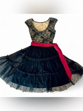 Vintage Whimsigoth Dress with Tiered Tulle Skirt.
